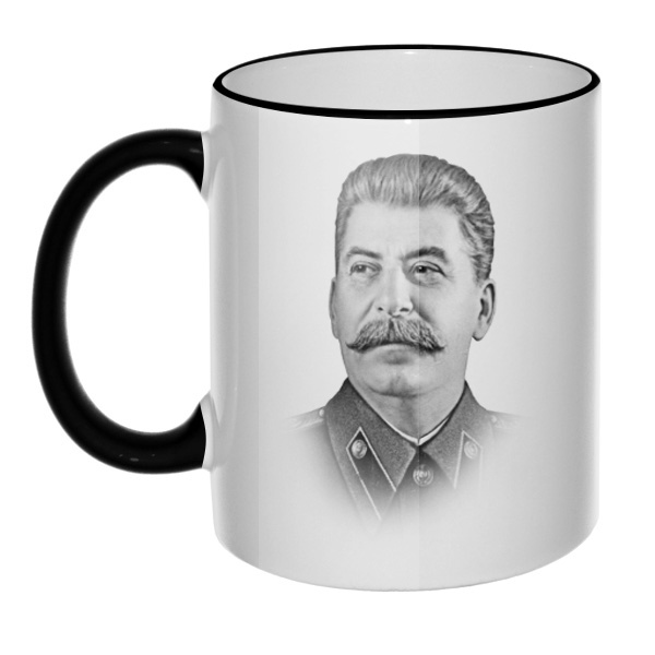 Кружка Сталин с цветным ободком и ручкой, цвет черный