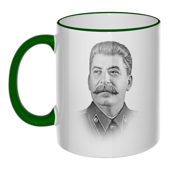 Кружка Сталин с цветным ободком и ручкой, цвет зеленый