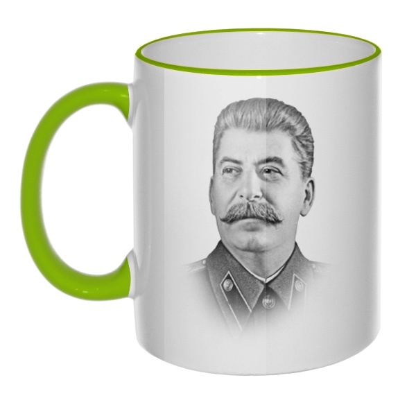Кружка Сталин с цветным ободком и ручкой, цвет салатовый