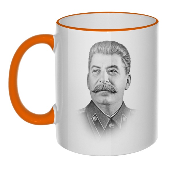 Кружка Сталин с цветным ободком и ручкой, цвет оранжевый