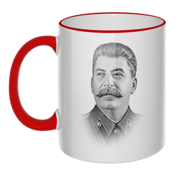Кружка Сталин с цветным ободком и ручкой, цвет красный