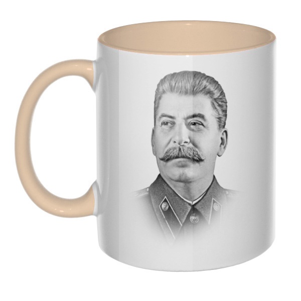 Кружка Сталин цветная внутри и ручка, цвет бежевый