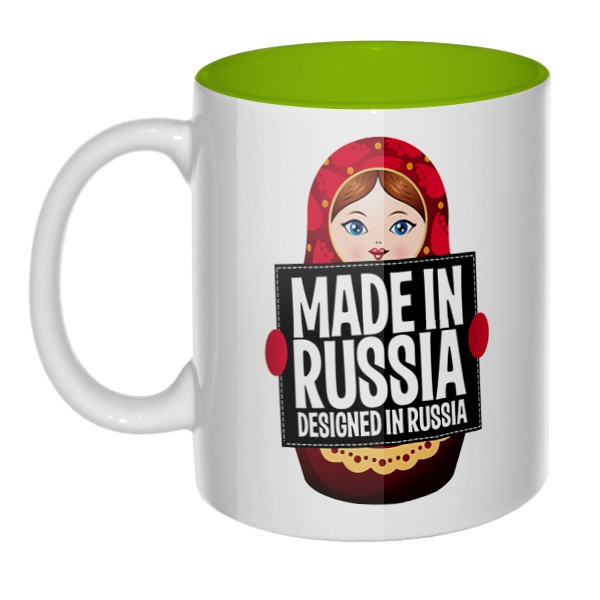 Матрешка Made in Russia, кружка цветная внутри , цвет салатовый