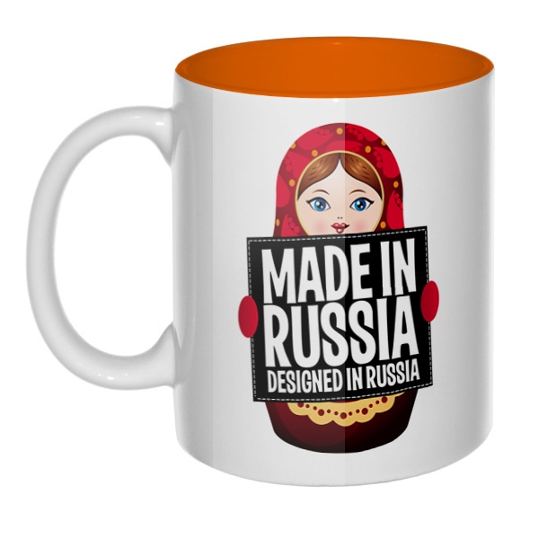 Матрешка Made in Russia, кружка цветная внутри , цвет оранжевый