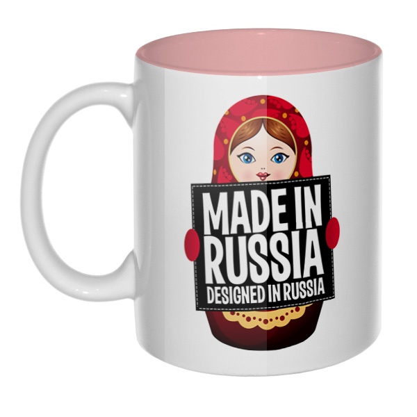 Матрешка Made in Russia, кружка цветная внутри , цвет розовый