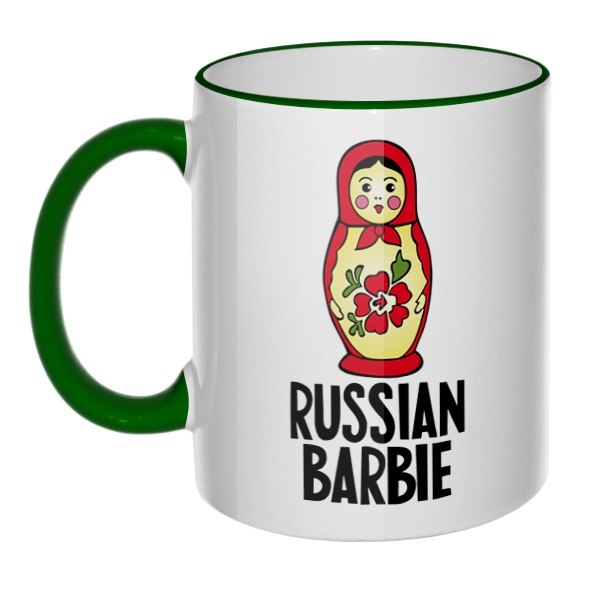Кружка Russian Barbie с цветным ободком и ручкой, цвет зеленый