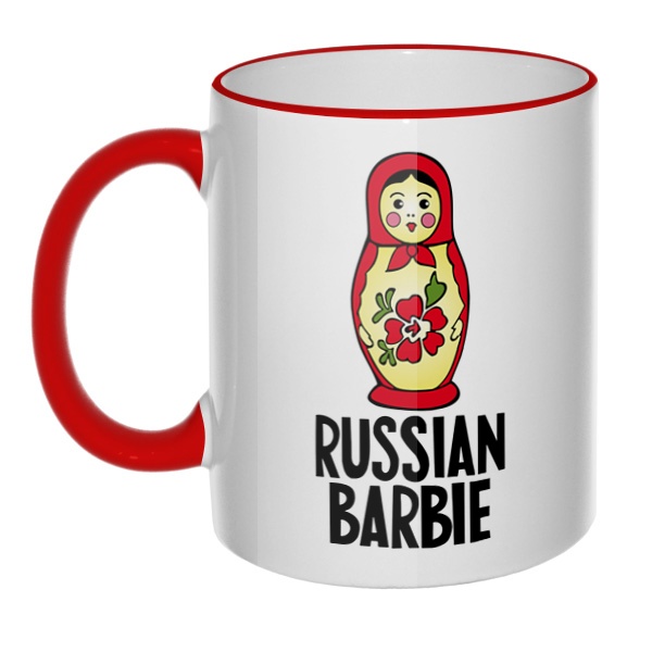Кружка Russian Barbie с цветным ободком и ручкой, цвет красный
