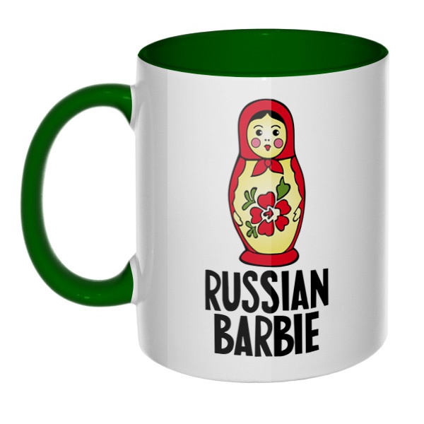 Russian Barbie, кружка цветная внутри и ручка, цвет зеленый