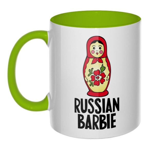 Russian Barbie, кружка цветная внутри и ручка, цвет салатовый