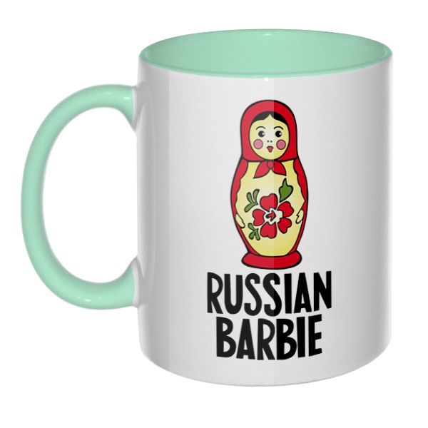 Russian Barbie, кружка цветная внутри и ручка, цвет мятный