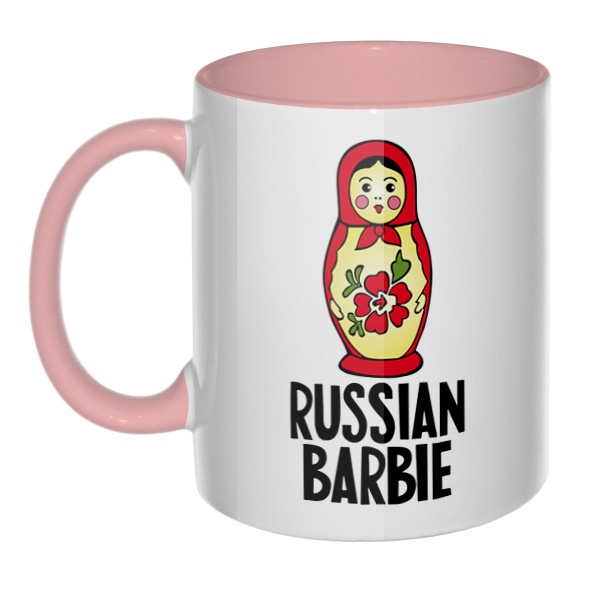 Russian Barbie, кружка цветная внутри и ручка, цвет розовый