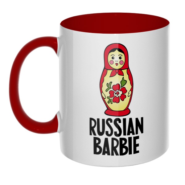 Russian Barbie, кружка цветная внутри и ручка, цвет бордовый