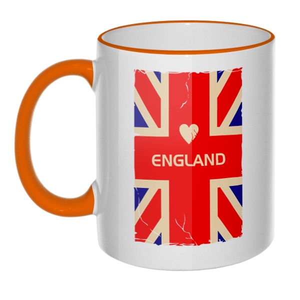 Кружка England с цветным ободком и ручкой, цвет оранжевый