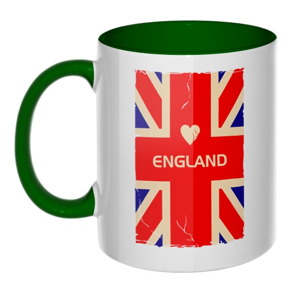 England, кружка цветная внутри и ручка, цвет зеленый