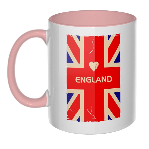England, кружка цветная внутри и ручка, цвет розовый