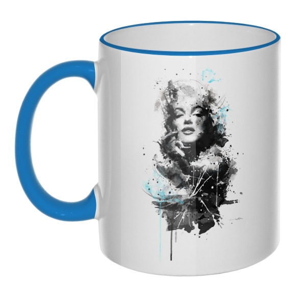 Кружка Marilyn Monroe с цветным ободком и ручкой, цвет голубой