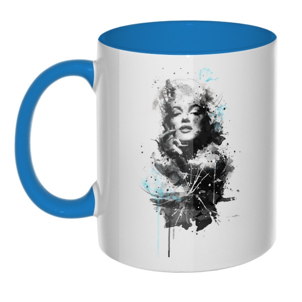Marilyn Monroe, кружка цветная внутри и ручка, цвет голубой
