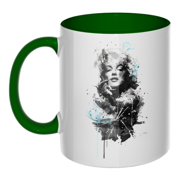 Marilyn Monroe, кружка цветная внутри и ручка, цвет зеленый