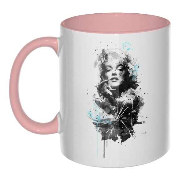 Marilyn Monroe, кружка цветная внутри и ручка, цвет розовый