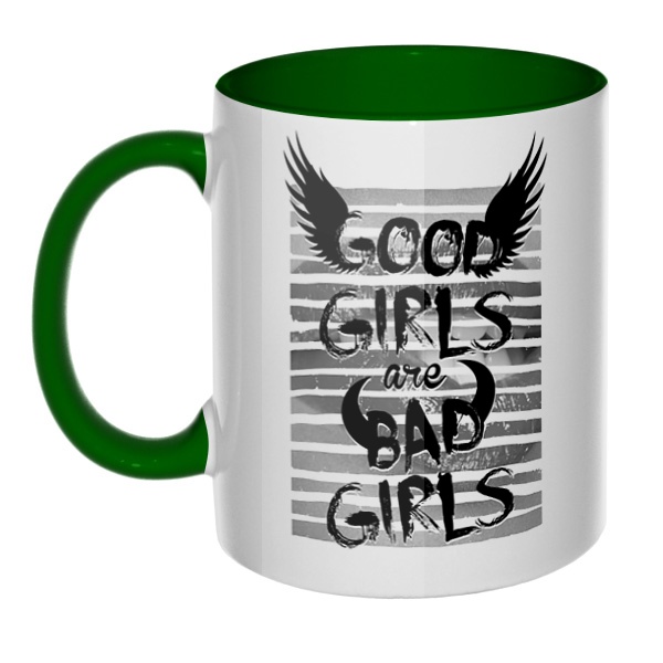 Good girls are bad girls, кружка цветная внутри и ручка, цвет зеленый