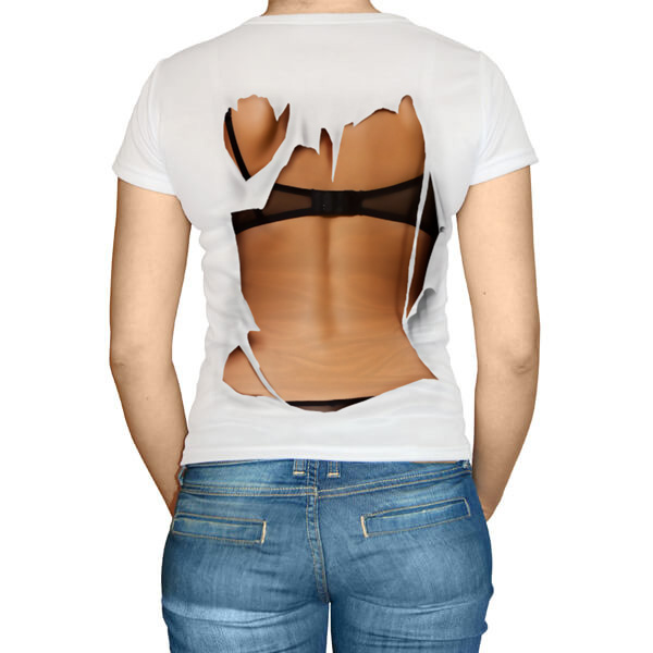 Женская спина в порванной футболке