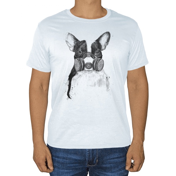 Собака в противогазе, белая футболка
